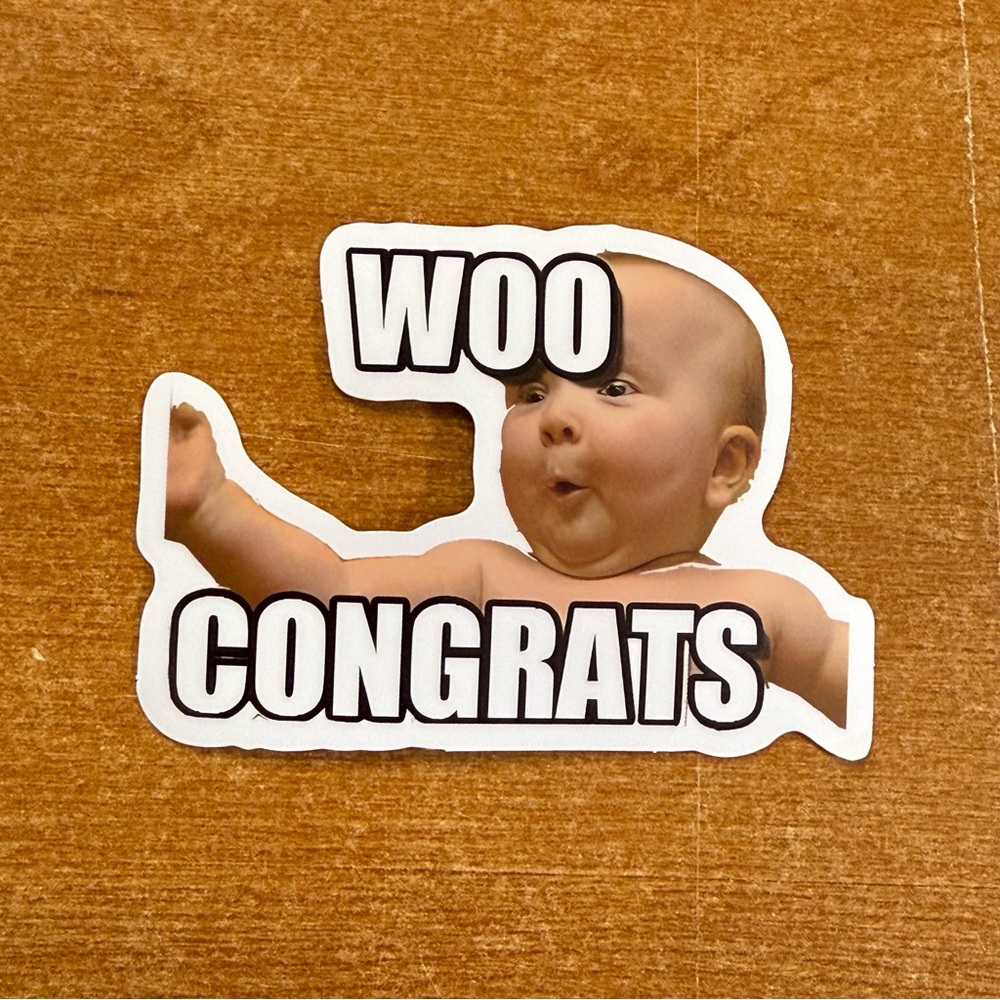 Baby 'Woo Congrats' Die-Cut Sticker - White Background‎